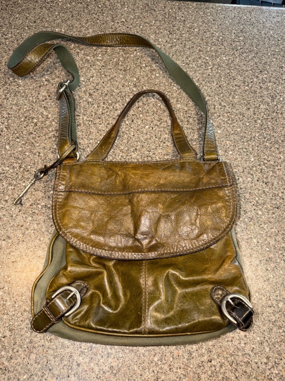 Fossil Lizette Olive Green Leather Crossbody Satchel